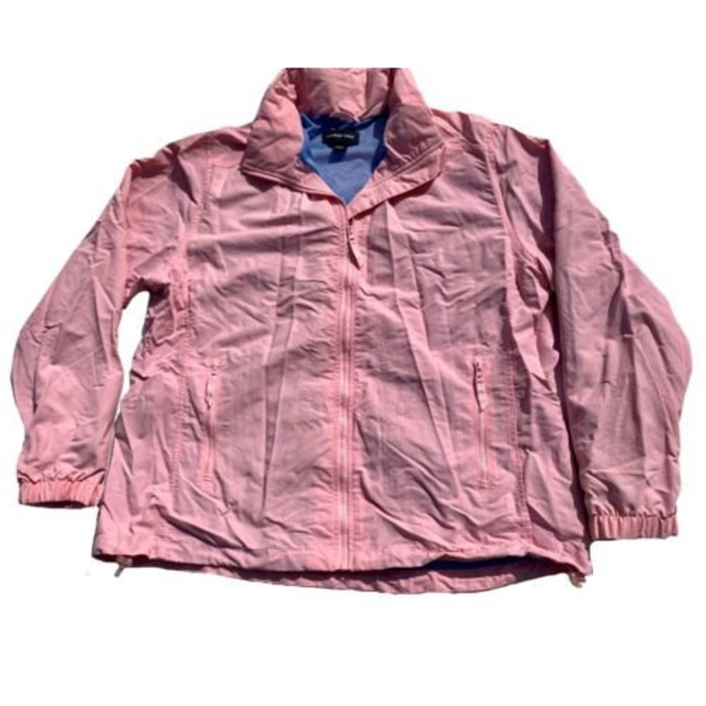 LANDS END Pink Waterproof Windbreaker Hidden Collar Hood Raincoat Jacket  Sz: LP